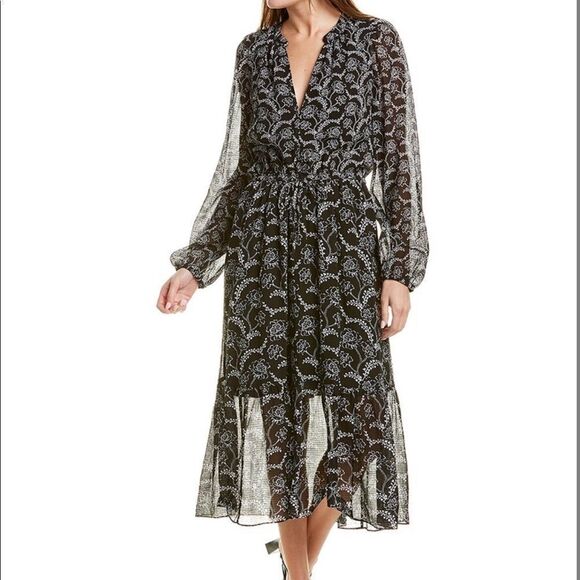 A.L.C. Silk Blend Flowy Floral Long-Sleeve Midi Dress NWT Size 4 - Picture 1 of 17